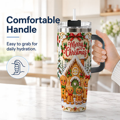 #pl[40oz|Black] Gingerbread Family 40oz Tumbler, Cookie Tumbler, Stainless Steel Travel Cup