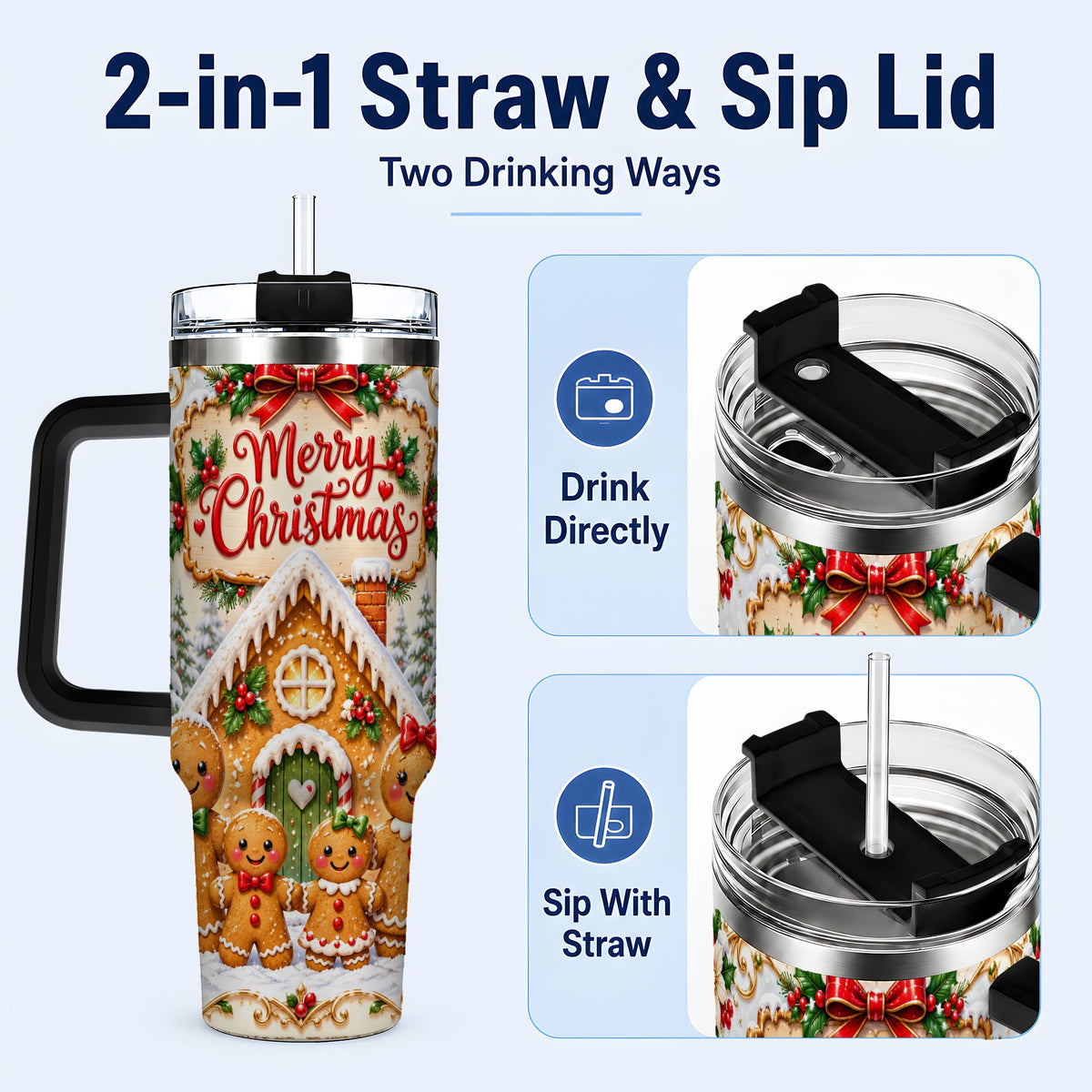 #pl[40oz|Black] Gingerbread Family 40oz Tumbler, Cookie Tumbler, Stainless Steel Travel Cup