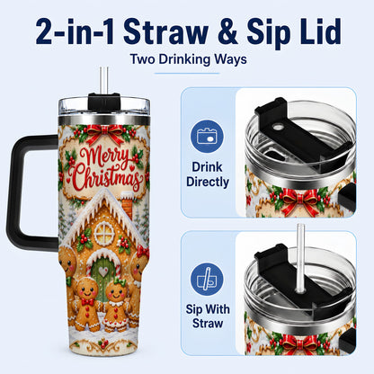 #pl[40oz|Black] Gingerbread Family 40oz Tumbler, Cookie Tumbler, Stainless Steel Travel Cup