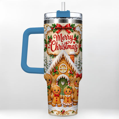 #pl[40oz|Blue] Gingerbread Family 40oz Tumbler, Cookie Tumbler, Stainless Steel Travel Cup