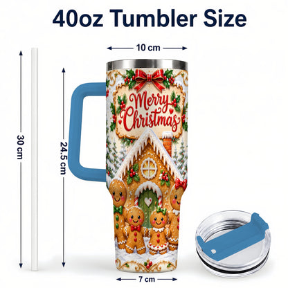 #pl[40oz|Blue] Gingerbread Family 40oz Tumbler, Cookie Tumbler, Stainless Steel Travel Cup