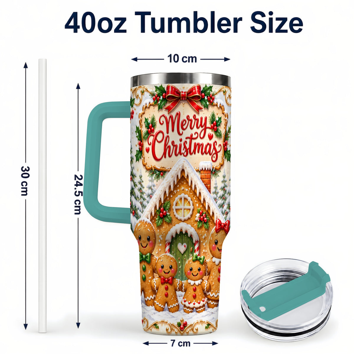 #pl[40oz|Green] Gingerbread Family 40oz Tumbler, Cookie Tumbler, Stainless Steel Travel Cup