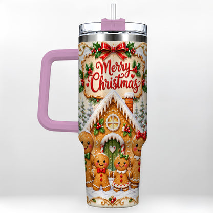 #pl[40oz|Pink] Gingerbread Family 40oz Tumbler, Cookie Tumbler, Stainless Steel Travel Cup