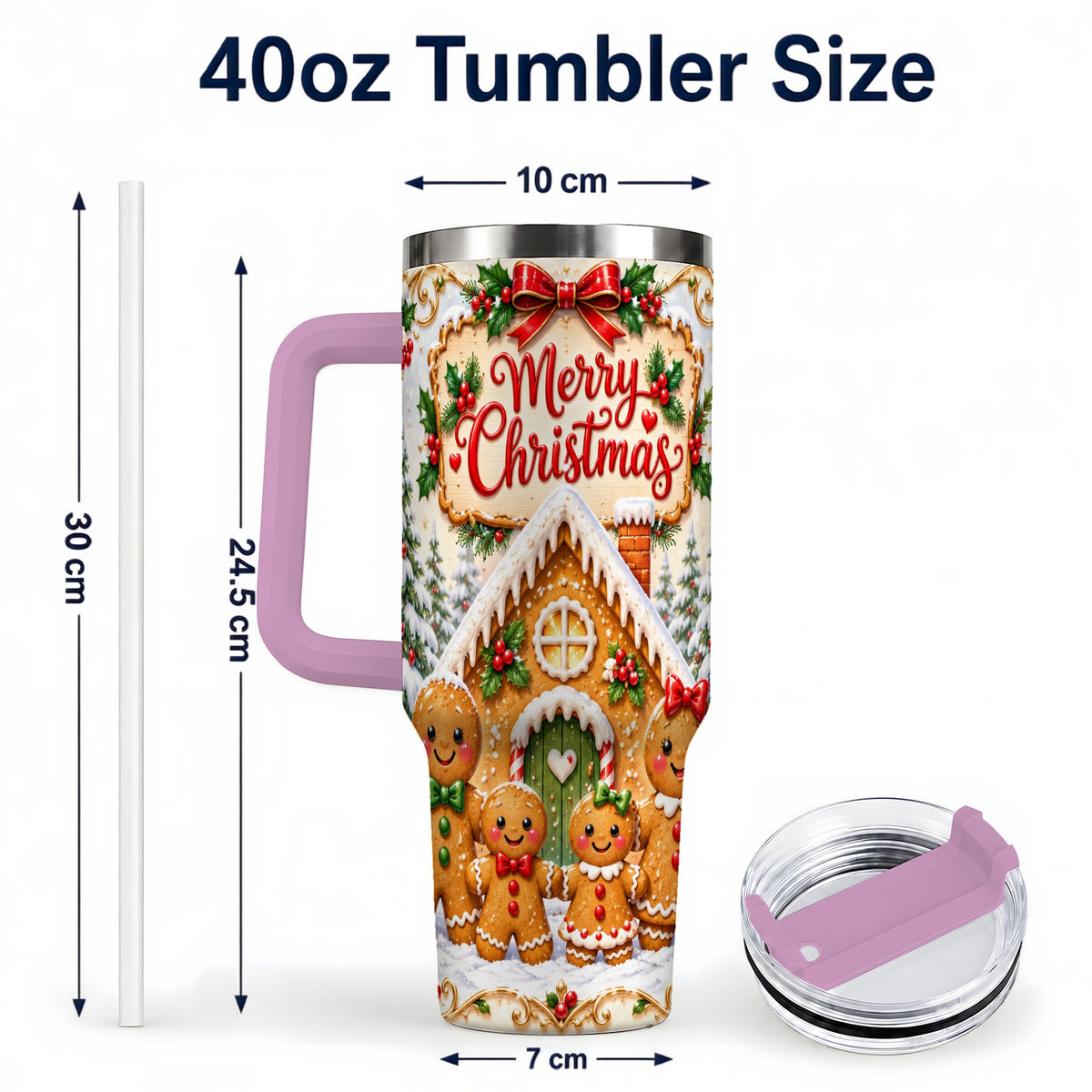 #pl[40oz|Pink] Gingerbread Family 40oz Tumbler, Cookie Tumbler, Stainless Steel Travel Cup