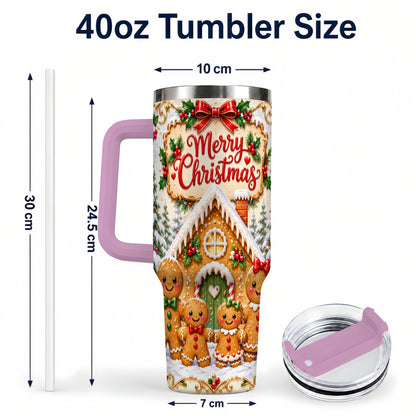 #pl[40oz|Pink] Gingerbread Family 40oz Tumbler, Cookie Tumbler, Stainless Steel Travel Cup