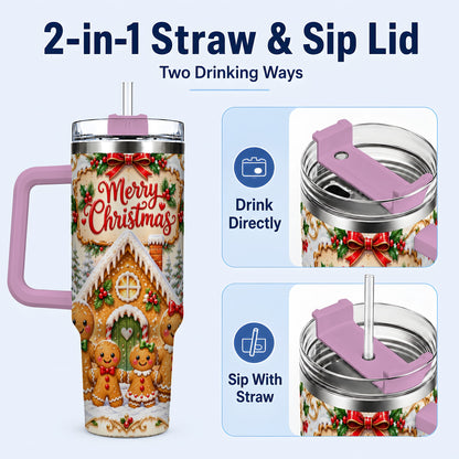 #pl[40oz|Pink] Gingerbread Family 40oz Tumbler, Cookie Tumbler, Stainless Steel Travel Cup