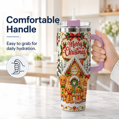 #pl[40oz|Pink] Gingerbread Family 40oz Tumbler, Cookie Tumbler, Stainless Steel Travel Cup