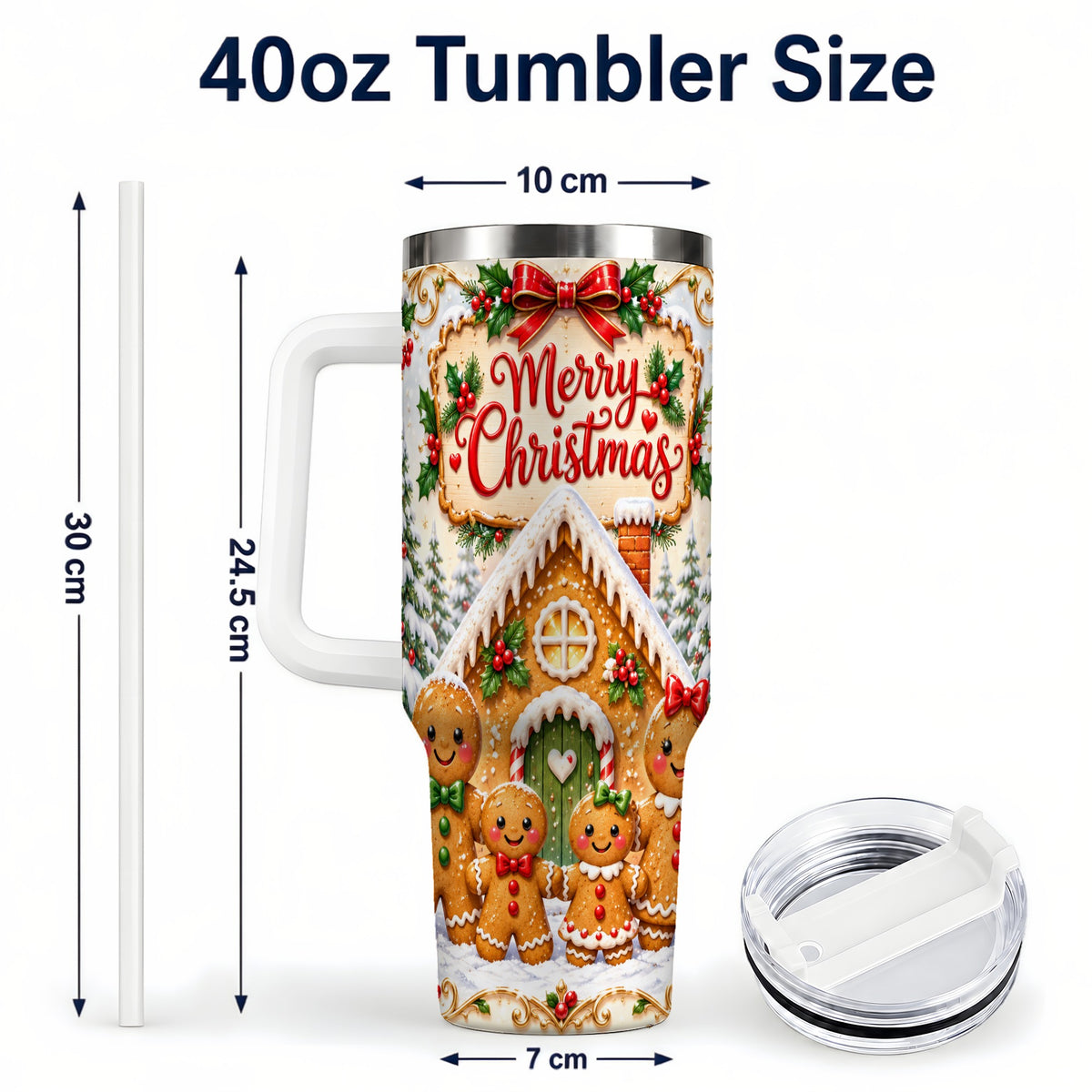 #pl[40oz|White] Gingerbread Family 40oz Tumbler, Cookie Tumbler, Stainless Steel Travel Cup