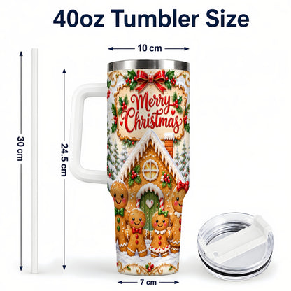 #pl[40oz|White] Gingerbread Family 40oz Tumbler, Cookie Tumbler, Stainless Steel Travel Cup