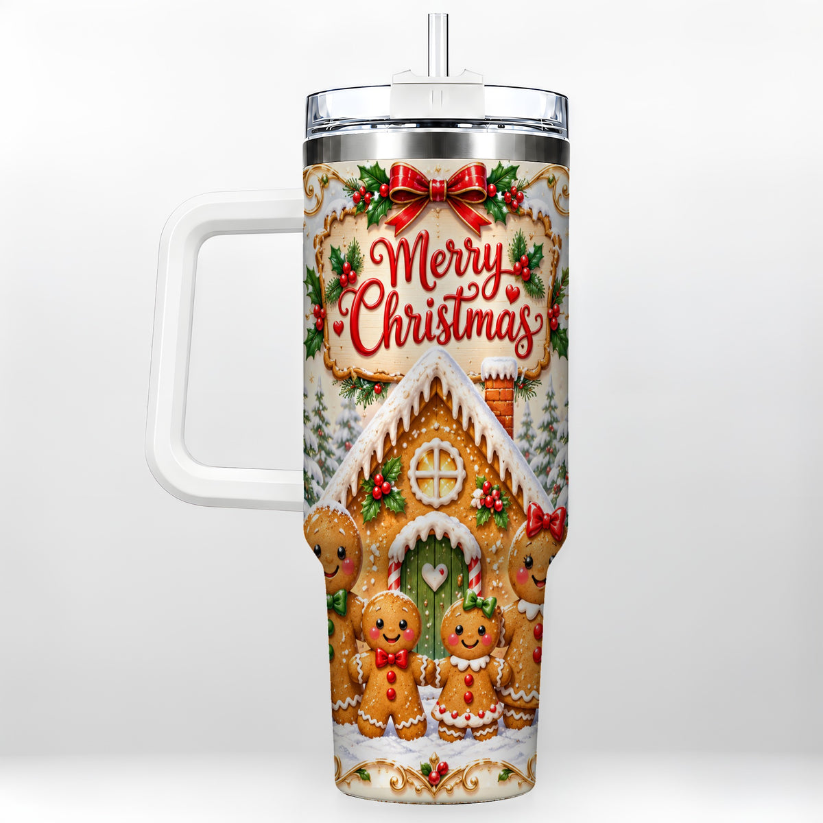 Gingerbread Family 40oz Tumbler, Cookie Tumbler, Stainless Steel Travel Cup