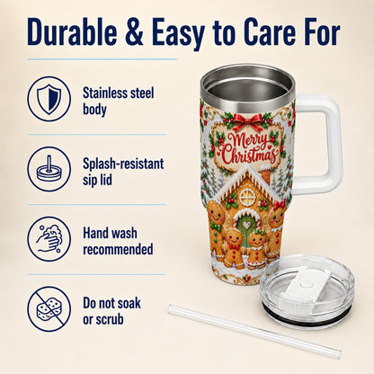 Gingerbread Family 40oz Tumbler, Cookie Tumbler, Stainless Steel Travel Cup