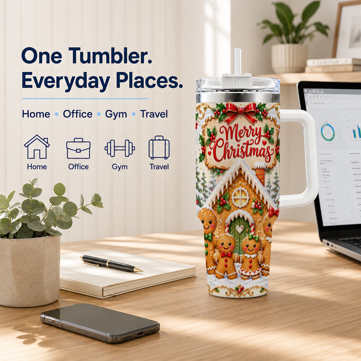 Gingerbread Family 40oz Tumbler, Cookie Tumbler, Stainless Steel Travel Cup