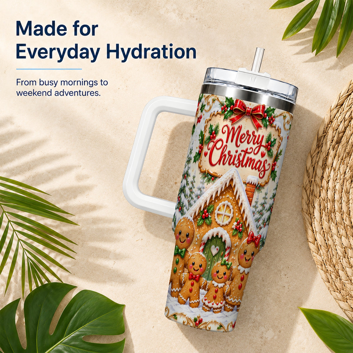 Gingerbread Family 40oz Tumbler, Cookie Tumbler, Stainless Steel Travel Cup