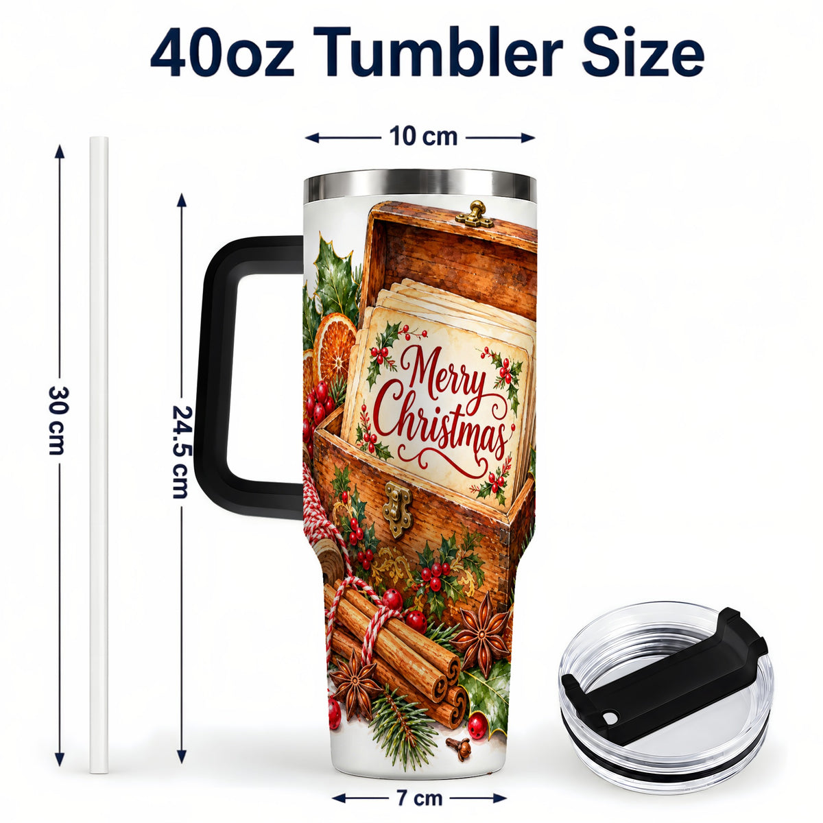 #pl[40oz|Black] Vintage Christmas 40oz Tumbler, Holiday Tumbler, Stainless Steel Travel Cup