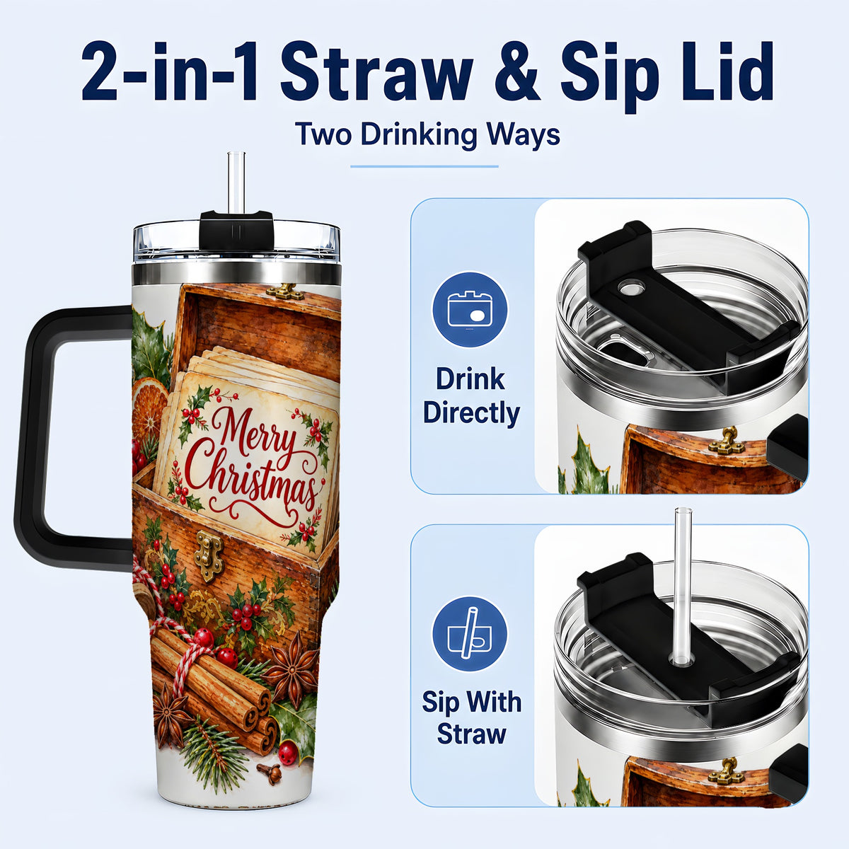 #pl[40oz|Black] Vintage Christmas 40oz Tumbler, Holiday Tumbler, Stainless Steel Travel Cup