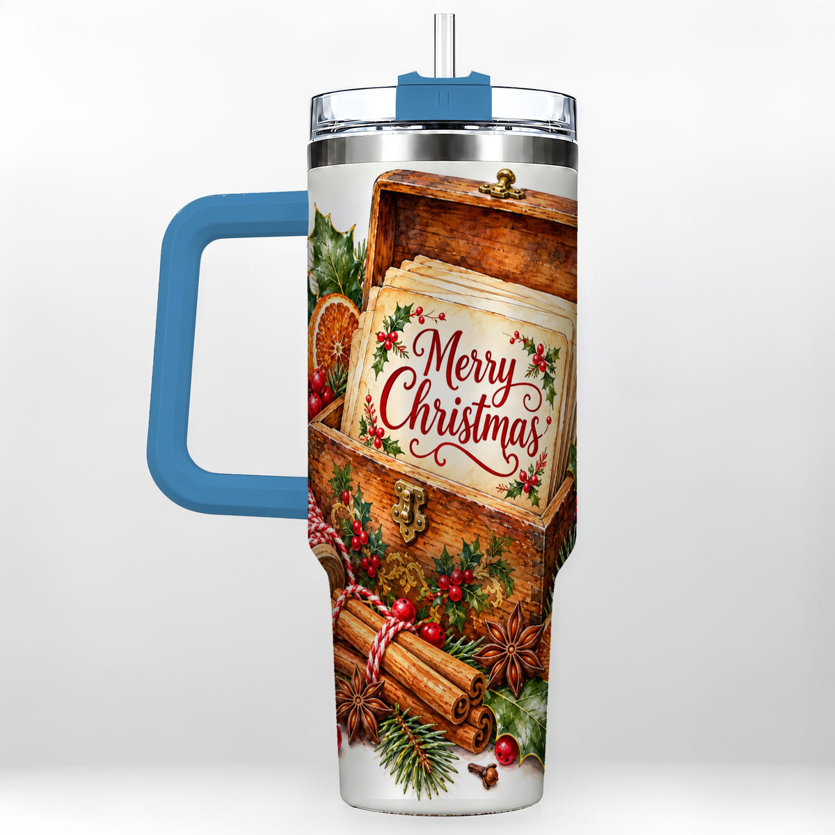 #pl[40oz|Blue] Vintage Christmas 40oz Tumbler, Holiday Tumbler, Stainless Steel Travel Cup