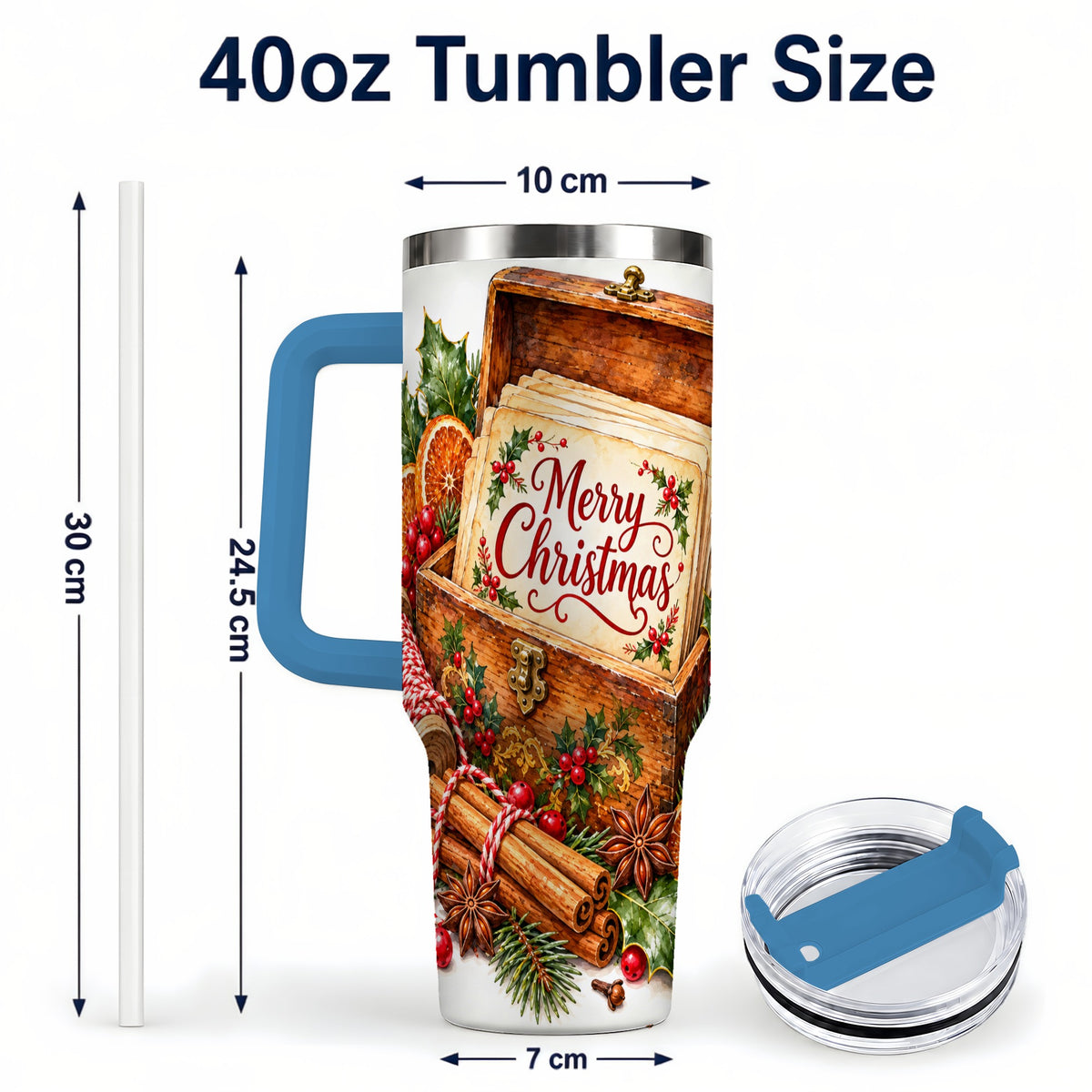 #pl[40oz|Blue] Vintage Christmas 40oz Tumbler, Holiday Tumbler, Stainless Steel Travel Cup