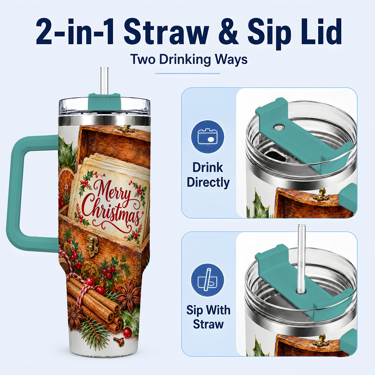 #pl[40oz|Green] Vintage Christmas 40oz Tumbler, Holiday Tumbler, Stainless Steel Travel Cup