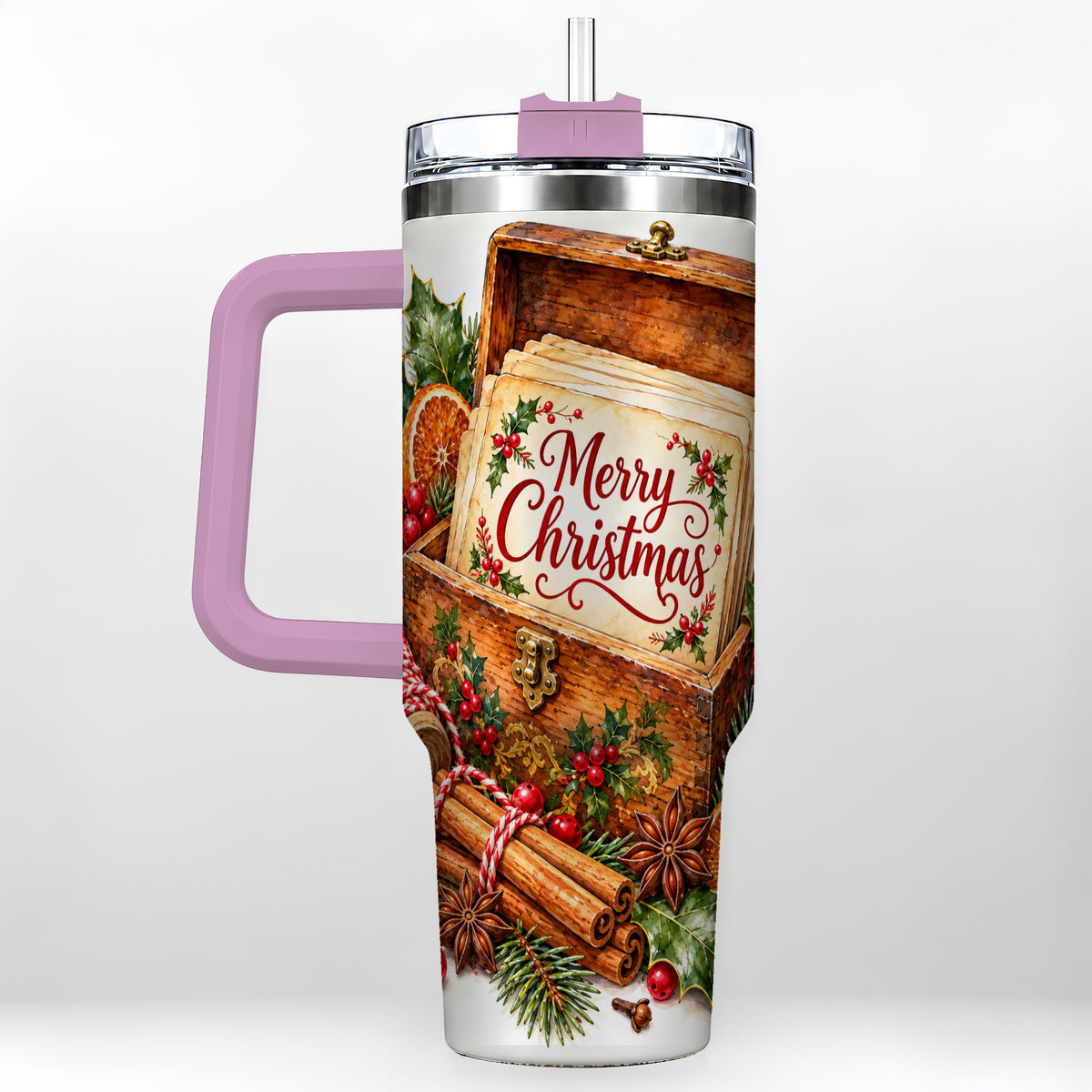 #pl[40oz|Pink] Vintage Christmas 40oz Tumbler, Holiday Tumbler, Stainless Steel Travel Cup