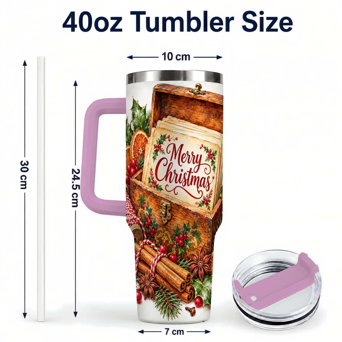 #pl[40oz|Pink] Vintage Christmas 40oz Tumbler, Holiday Tumbler, Stainless Steel Travel Cup