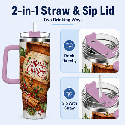 #pl[40oz|Pink] Vintage Christmas 40oz Tumbler, Holiday Tumbler, Stainless Steel Travel Cup