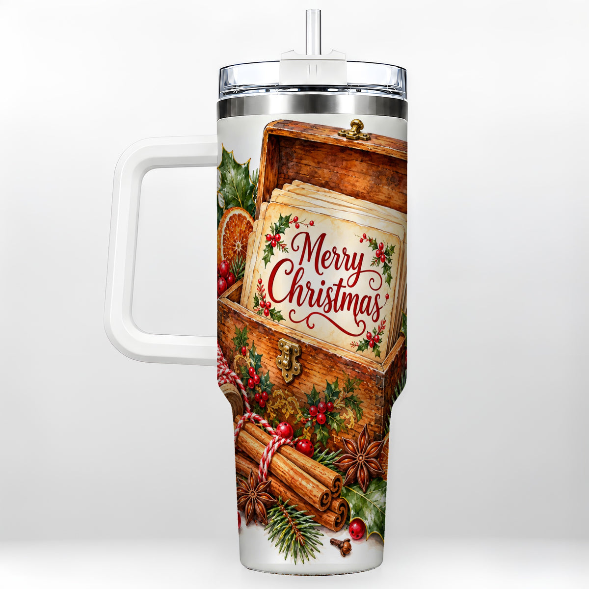Vintage Christmas 40oz Tumbler, Holiday Tumbler, Stainless Steel Travel Cup