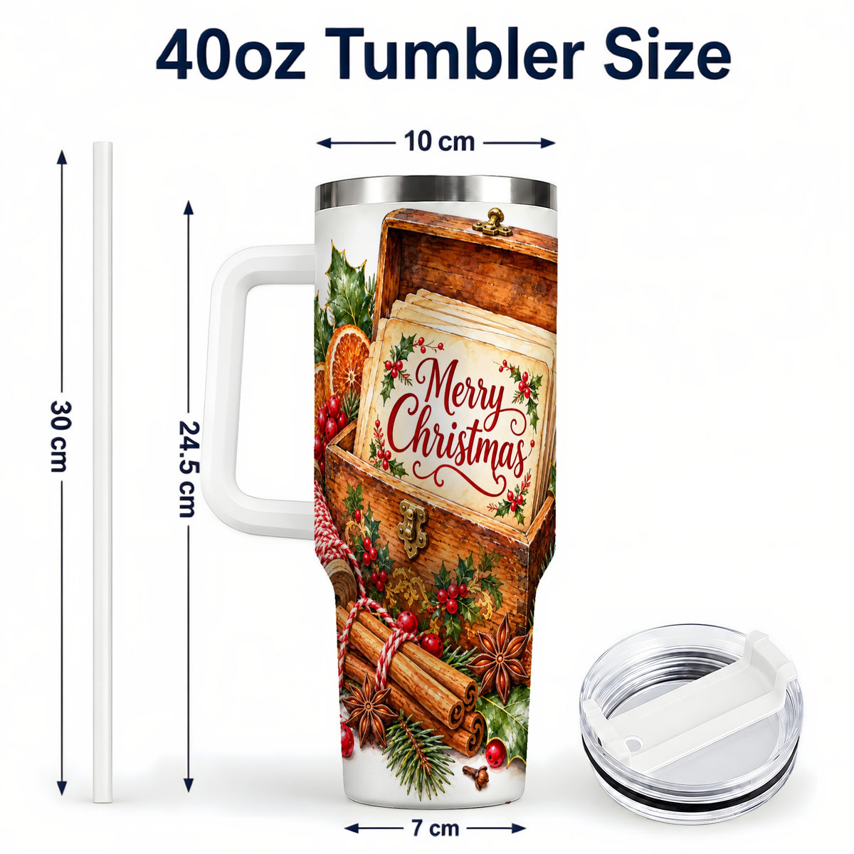 #pl[40oz|White] Vintage Christmas 40oz Tumbler, Holiday Tumbler, Stainless Steel Travel Cup