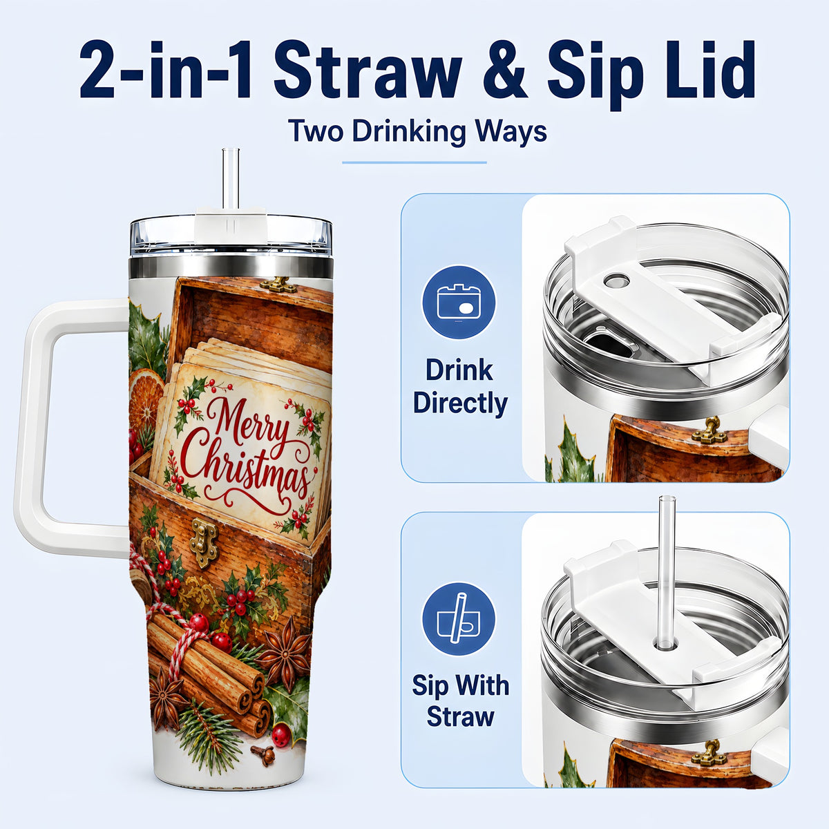 #pl[40oz|White] Vintage Christmas 40oz Tumbler, Holiday Tumbler, Stainless Steel Travel Cup
