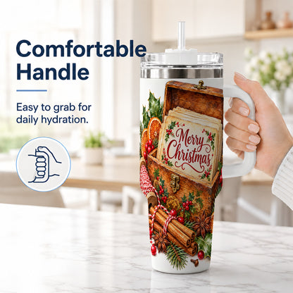 #pl[40oz|White] Vintage Christmas 40oz Tumbler, Holiday Tumbler, Stainless Steel Travel Cup