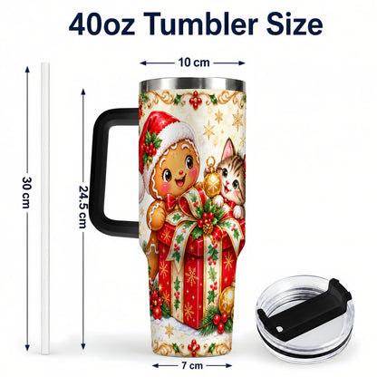 #pl[40oz|Black] Gingerbread Cat 40oz Tumbler, Christmas Tumbler, Stainless Steel Travel Cup