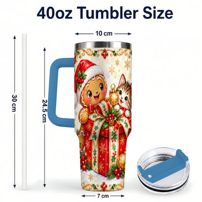 #pl[40oz|Blue] Gingerbread Cat 40oz Tumbler, Christmas Tumbler, Stainless Steel Travel Cup
