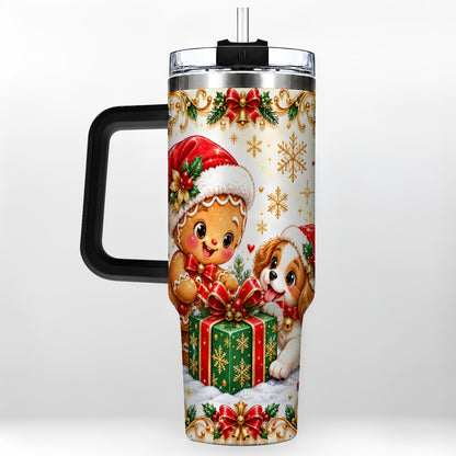 #pl[40oz|Black] Gingerbread Dog 40oz Tumbler, Christmas Tumbler, Stainless Steel Travel Cup