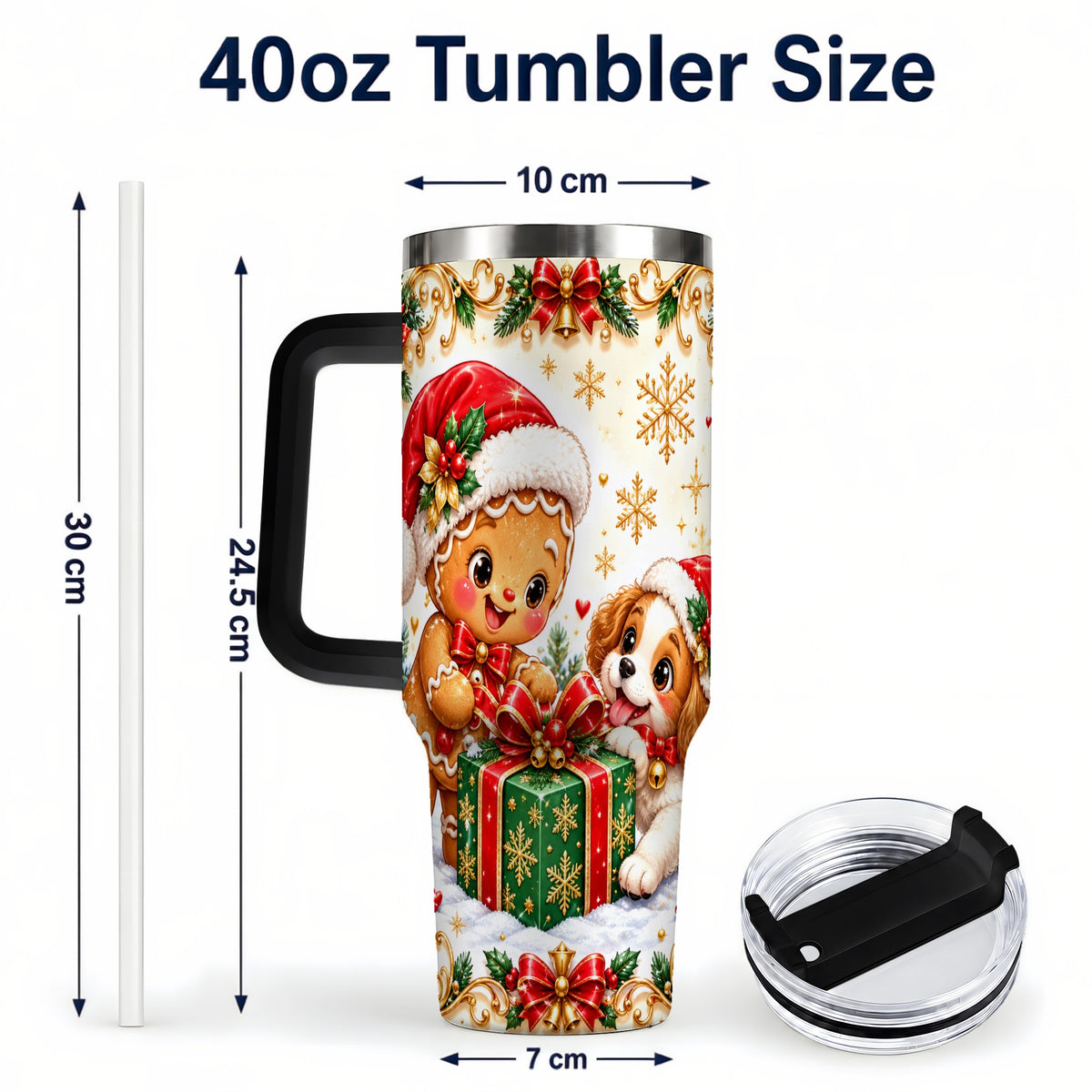 #pl[40oz|Black] Gingerbread Dog 40oz Tumbler, Christmas Tumbler, Stainless Steel Travel Cup