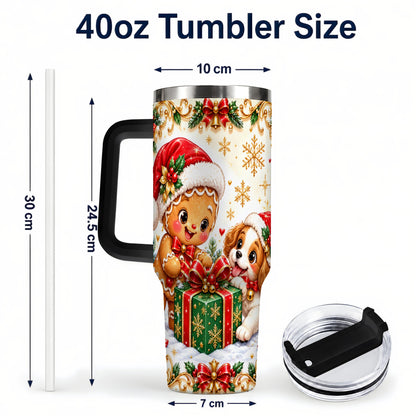 #pl[40oz|Black] Gingerbread Dog 40oz Tumbler, Christmas Tumbler, Stainless Steel Travel Cup