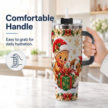 #pl[40oz|Black] Gingerbread Dog 40oz Tumbler, Christmas Tumbler, Stainless Steel Travel Cup