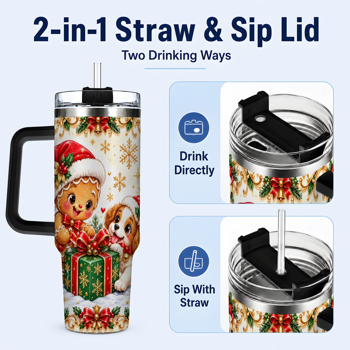 #pl[40oz|Black] Gingerbread Dog 40oz Tumbler, Christmas Tumbler, Stainless Steel Travel Cup