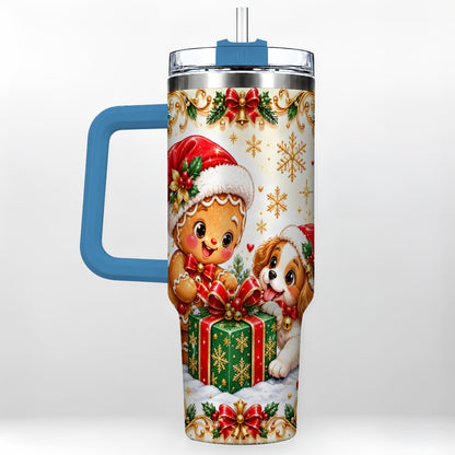 #pl[40oz|Blue] Gingerbread Dog 40oz Tumbler, Christmas Tumbler, Stainless Steel Travel Cup