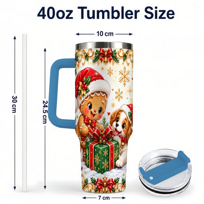 #pl[40oz|Blue] Gingerbread Dog 40oz Tumbler, Christmas Tumbler, Stainless Steel Travel Cup