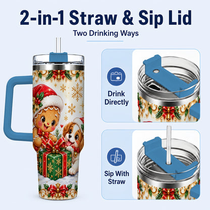 #pl[40oz|Blue] Gingerbread Dog 40oz Tumbler, Christmas Tumbler, Stainless Steel Travel Cup