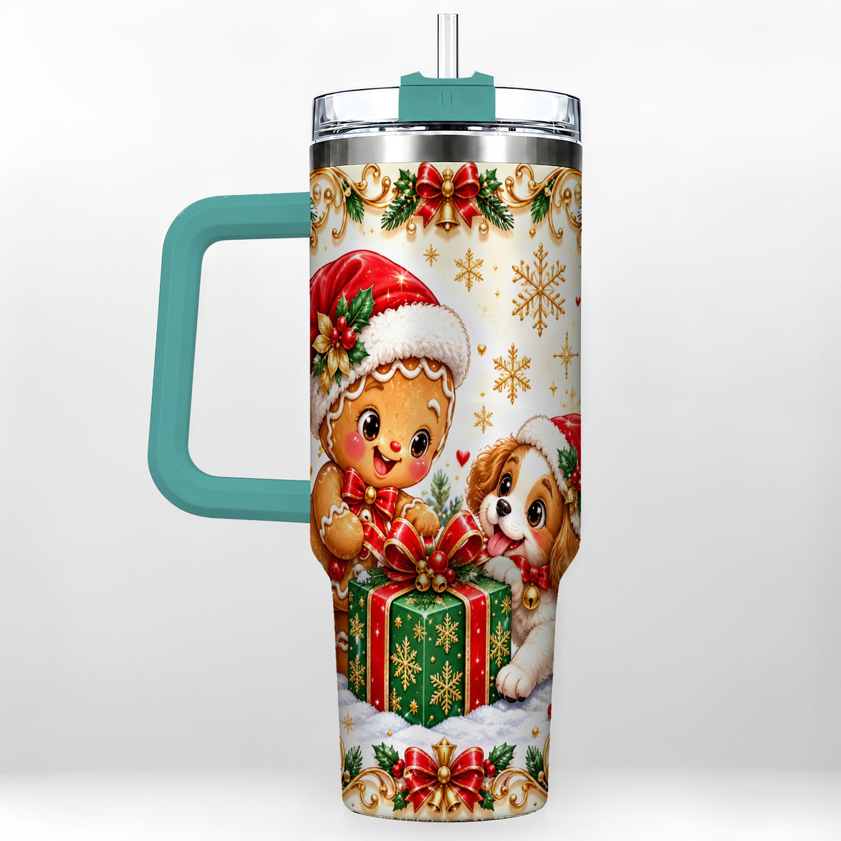 #pl[40oz|Green] Gingerbread Dog 40oz Tumbler, Christmas Tumbler, Stainless Steel Travel Cup