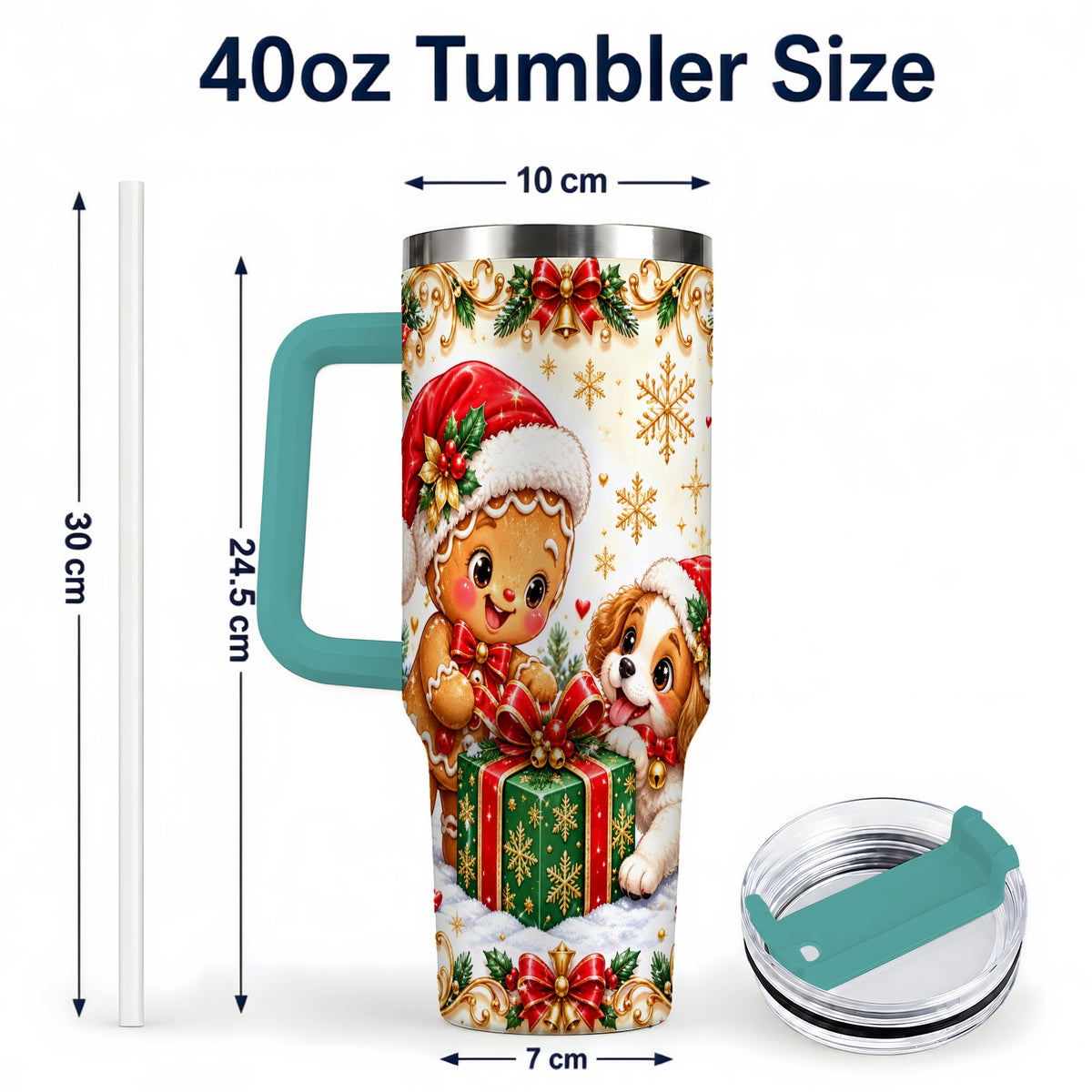 #pl[40oz|Green] Gingerbread Dog 40oz Tumbler, Christmas Tumbler, Stainless Steel Travel Cup