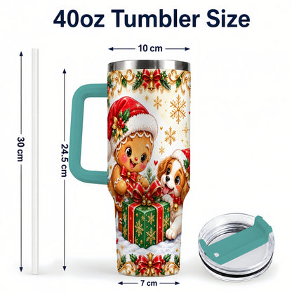 #pl[40oz|Green] Gingerbread Dog 40oz Tumbler, Christmas Tumbler, Stainless Steel Travel Cup