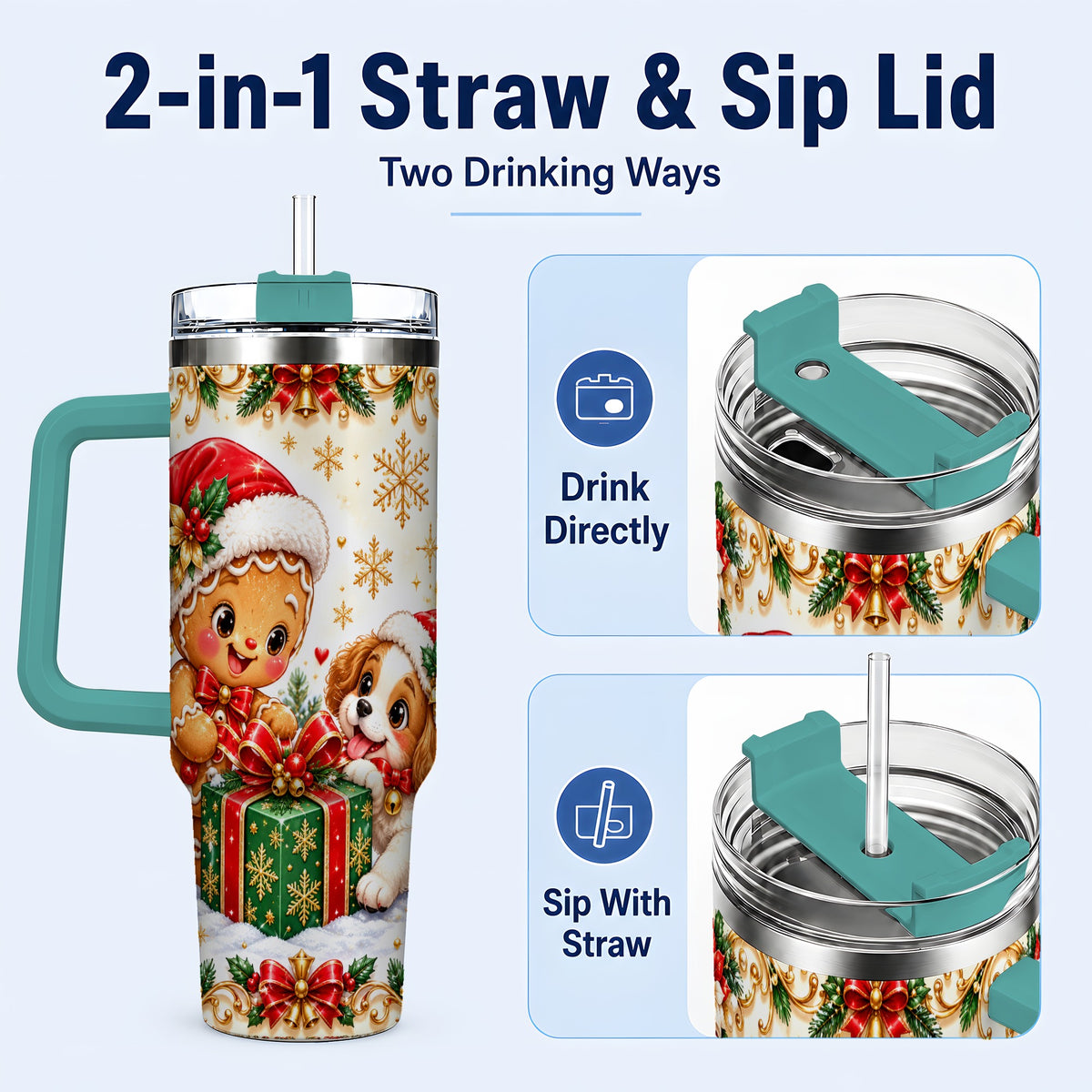 #pl[40oz|Green] Gingerbread Dog 40oz Tumbler, Christmas Tumbler, Stainless Steel Travel Cup