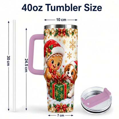 #pl[40oz|Pink] Gingerbread Dog 40oz Tumbler, Christmas Tumbler, Stainless Steel Travel Cup