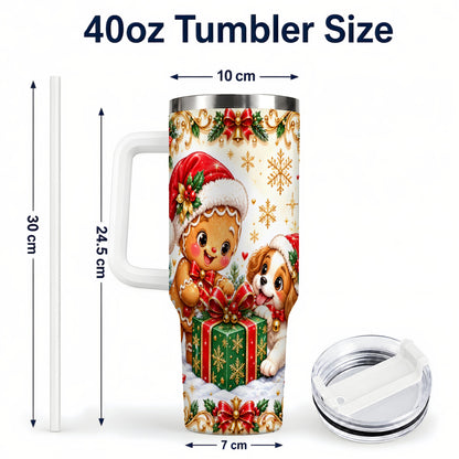 #pl[40oz|White] Gingerbread Dog 40oz Tumbler, Christmas Tumbler, Stainless Steel Travel Cup