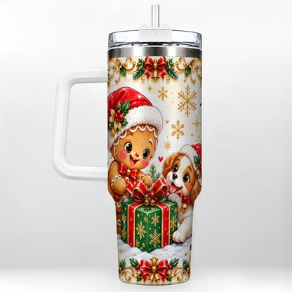 Gingerbread Dog 40oz Tumbler, Christmas Tumbler, Stainless Steel Travel Cup