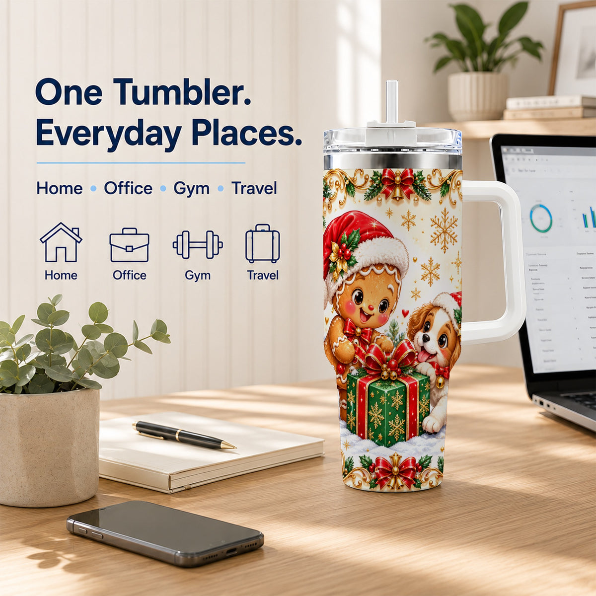 Gingerbread Dog 40oz Tumbler, Christmas Tumbler, Stainless Steel Travel Cup
