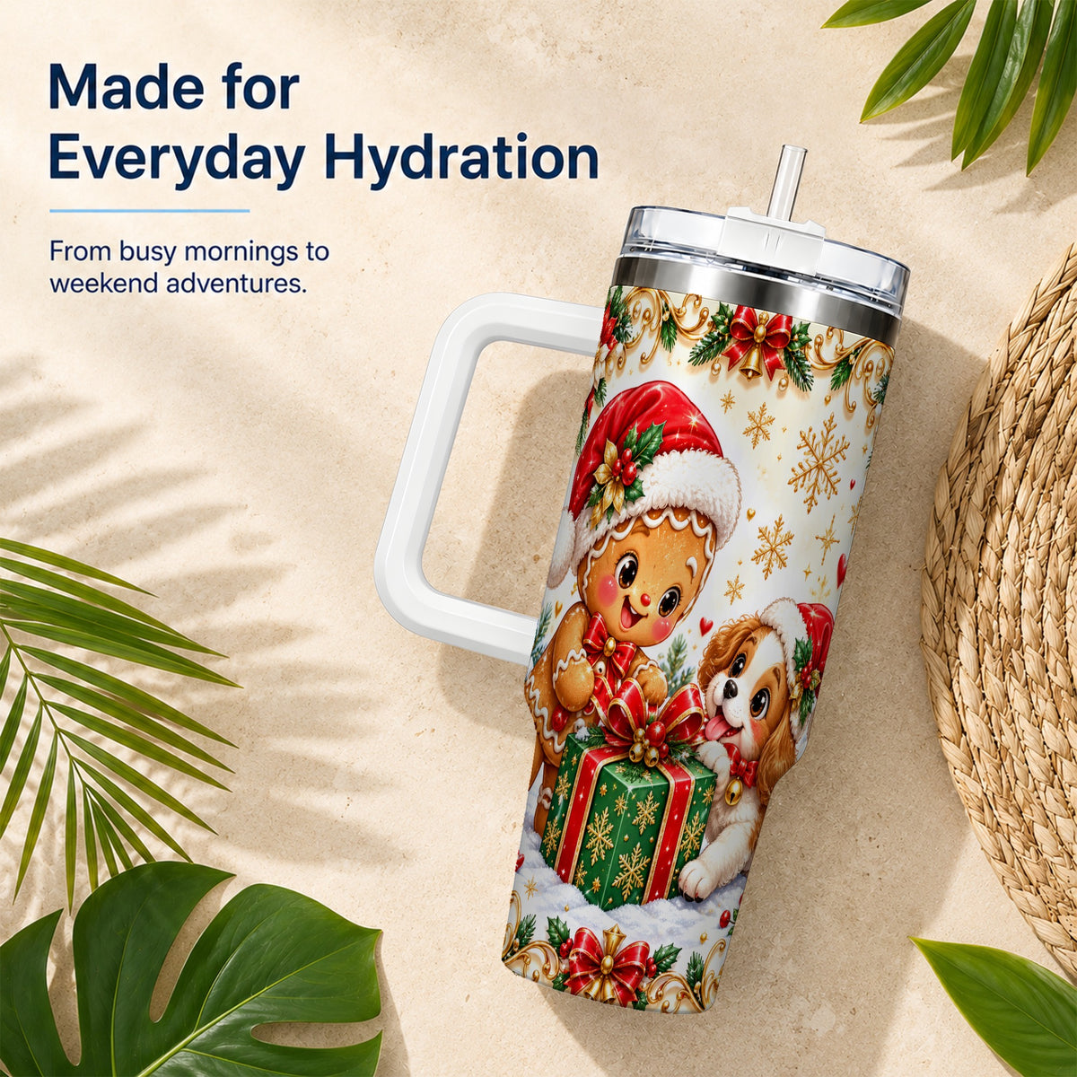 Gingerbread Dog 40oz Tumbler, Christmas Tumbler, Stainless Steel Travel Cup