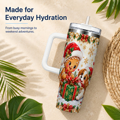 Gingerbread Dog 40oz Tumbler, Christmas Tumbler, Stainless Steel Travel Cup
