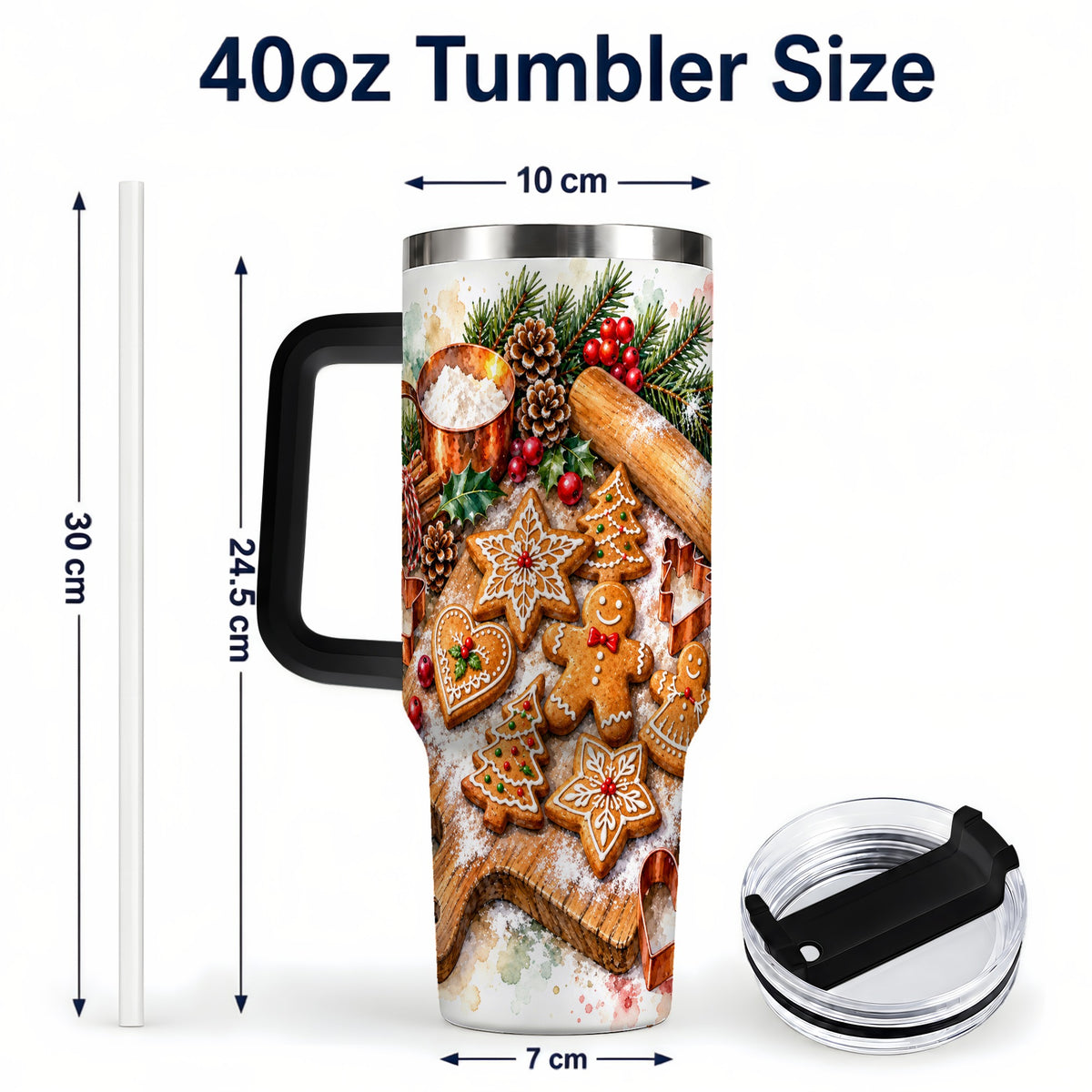 #pl[40oz|Black] Christmas Baking 40oz Tumbler, Cookie Tumbler, Stainless Steel Travel Cup